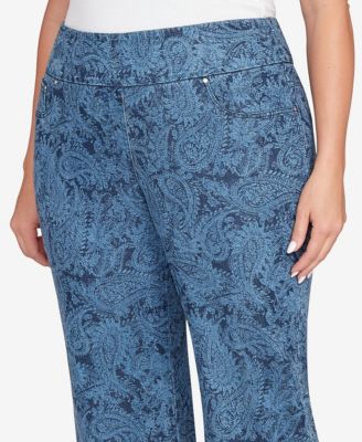Plus Size Paisley Stretch Denim Pull-On Ankle Jeans