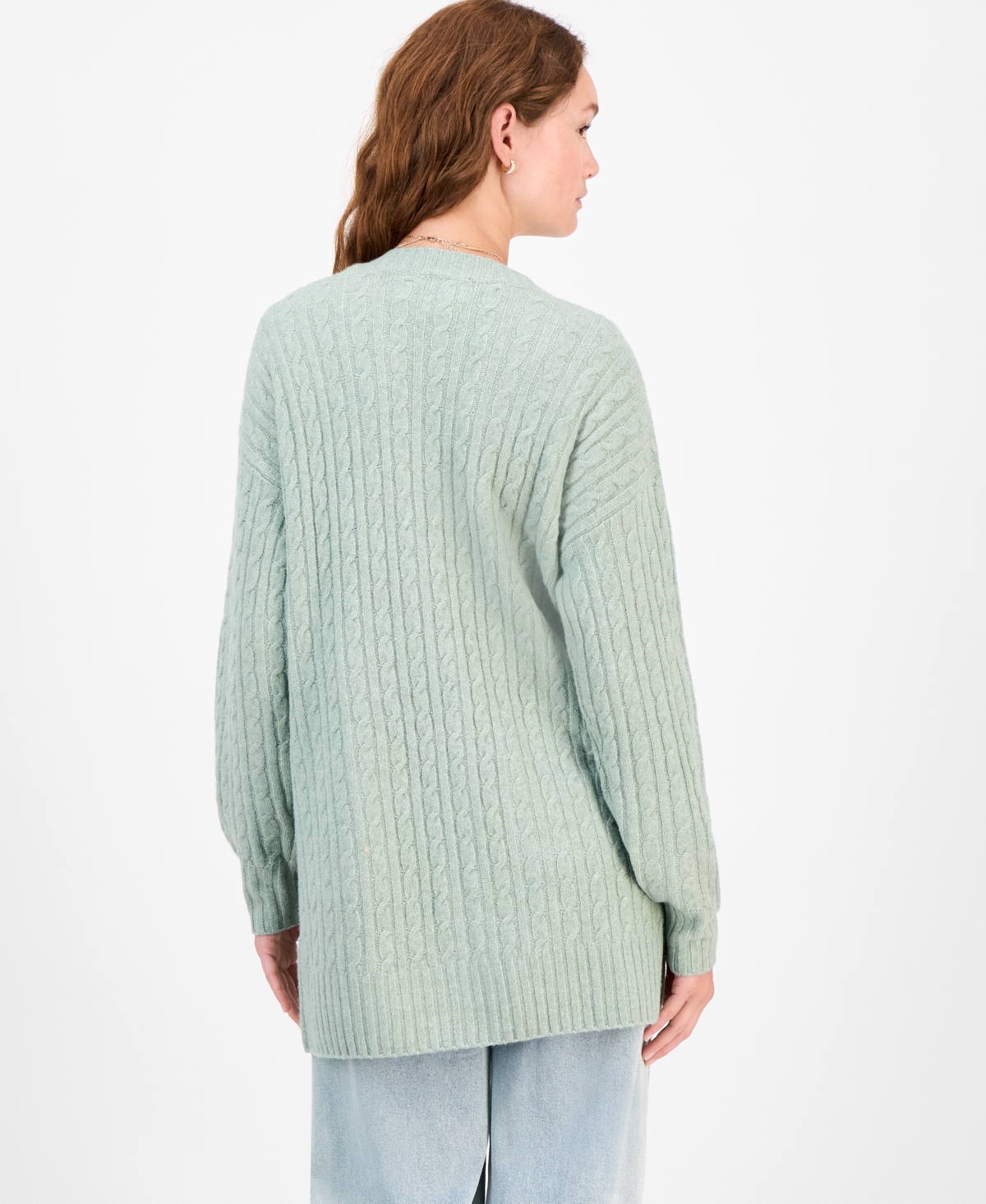 Hippie Rose Juniors' Open-front Long-sleeve Midi Cardigan In Green
