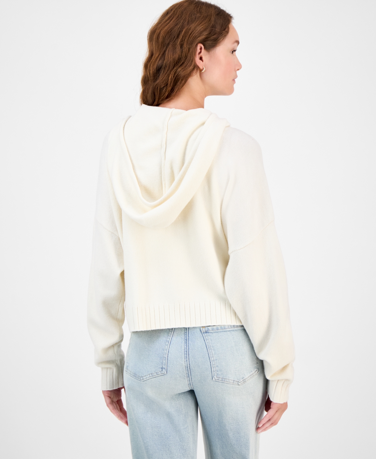 Hippie Rose Juniors' Mossy Zip-up Sweater Hoodie In Neutral