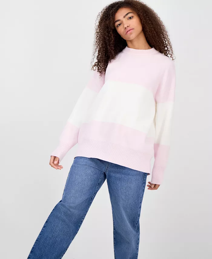 Juniors' Oversized Stripe Long-Sleeve Sweater - thumbnail 2
