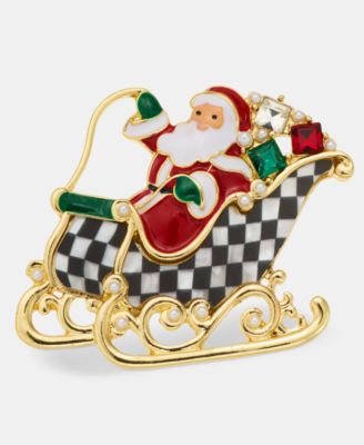 Holiday Lane - Crystal & Imitation Pearl Santa Sleigh Pin