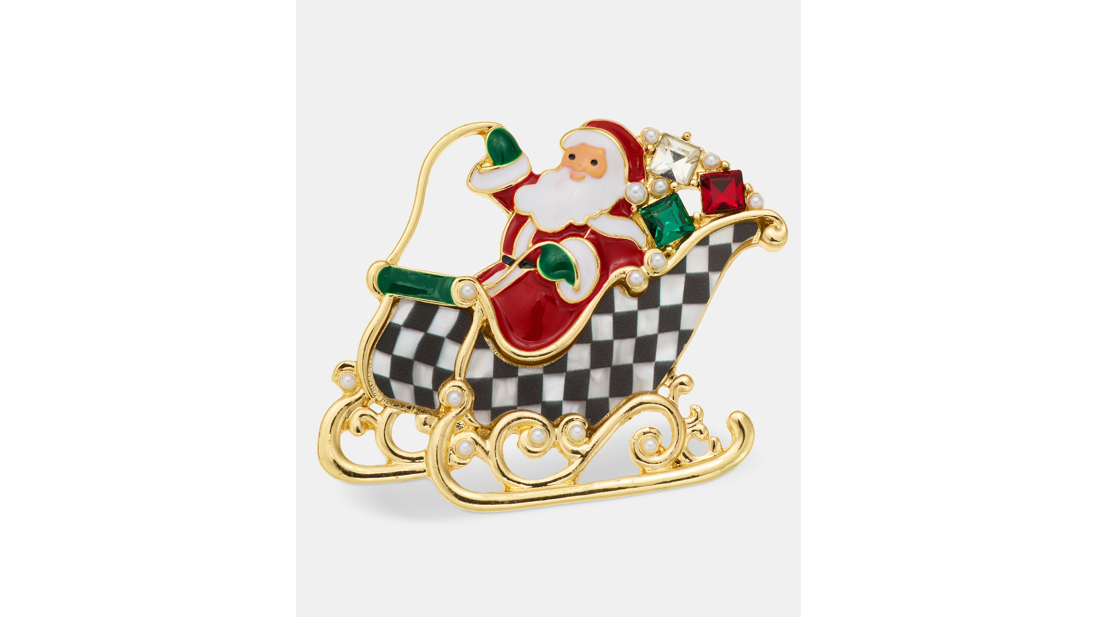 Holiday Lane Crystal & Imitation Pearl Santa Sleigh Pin, Macy's Exclusive