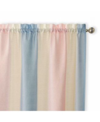 2 Pack Rainbow Striped Rod Pocket Semi Sheer Linen Window Curtains - 52 in. W x 84 in. L, Pink/Blue