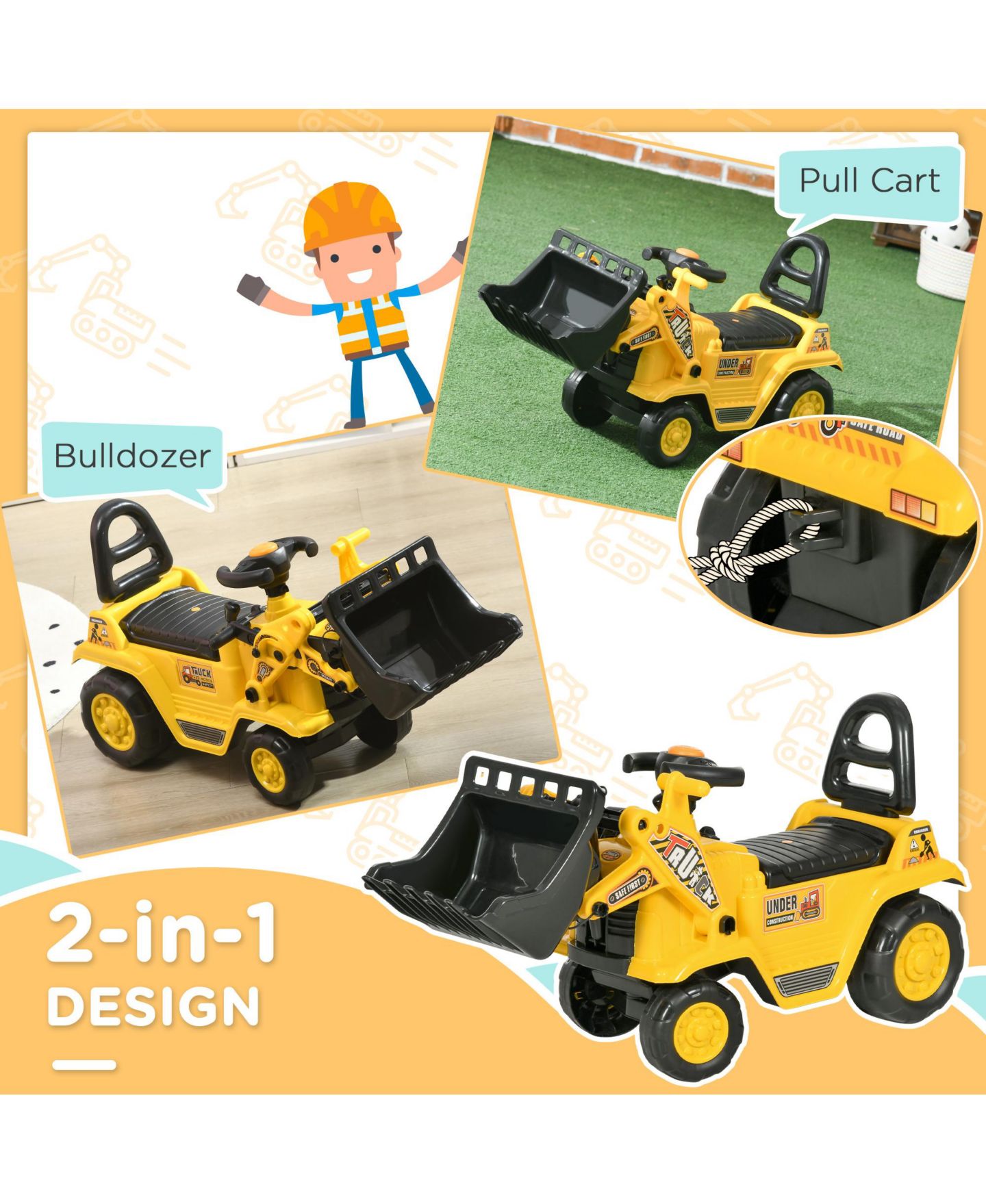 Детская игрушка Homcom Ride-On Tractor 2-in-1 Front Loader, 31.5" L x 10.5" W, 66 lbs., Ages 18-48 Months — фото 3