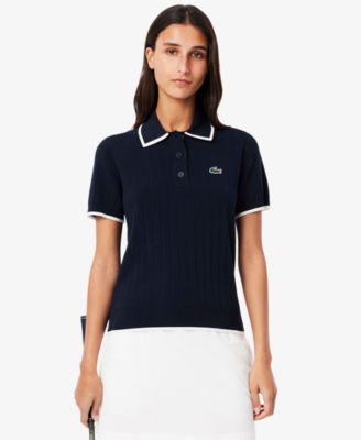 LACOSTE USA - Women's Trimmed Short-Sleeve Polo Sweater