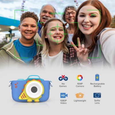Camera 3 (Blue) Kids Digital Camera, Video Camera for Toddlers, 16MP 1080HD Video, MicroSD Card, Selfie & Macro Lens, Safety Neck Lanyard Gift for Kids 3-12