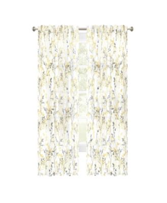 2 Piece Shabby Chic Cherry Blossom Designed Airy Sheer Rod Pocket & Back Tab Curtain Panels - 63 in. Long