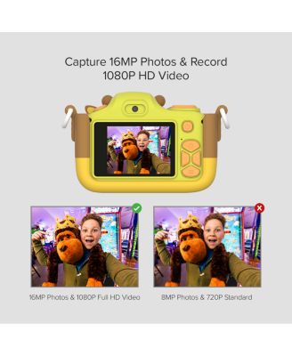Camera 3 (Yellow) Kids Digital Camera, Video Camera for Toddlers, 16MP 1080HD Video, MicroSD Card, Selfie & Macro Lens, Safety Neck Lanyard Gift for Kids 3-12