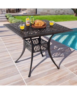 35.4'' Patio Square Dining Table Cast Aluminum Umbrella Hole All-weather Outdoor