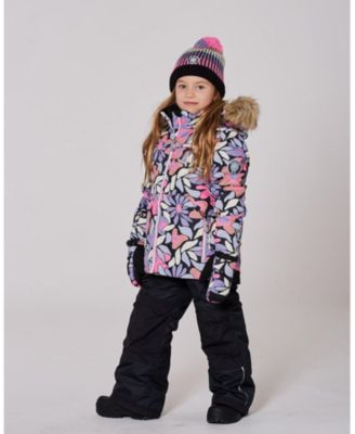 Girl Two-Piece Play Snowsuit with Allover Print Jacket and Solid Pant Black - Toddler|Child