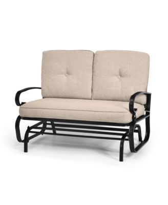 Patio Swing Glider Chair Rocking Loveseat Bench for 2 Persons with Beige Cushions