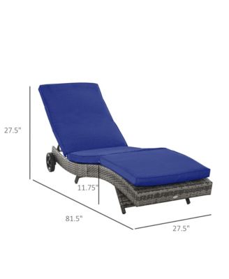 Chaise Lounge Pool Chair, Outdoor PE Rattan Cushioned Patio Sun Lounger w/ 5-Level Adjustable Backrest & Wheels for Easy Movement, Wicker, Dark Blue