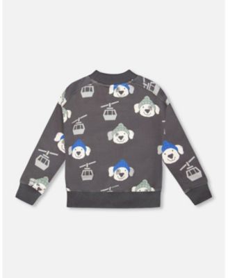 Boy Fleece Pullover Sweatshirt Gray Dog Print - Child
