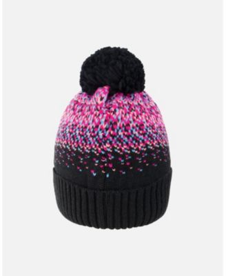 Girl Lined Knit Pompom Hat Black and Pink - Toddler|Child