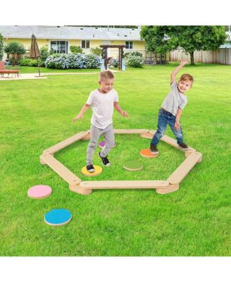 Toddler Wooden Balance Beam with Colorful Steeping Stones 12 Piece Obstacle Course