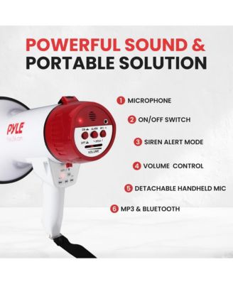 Bluetooth Megaphone - PA Megaphone Speaker with Wired Microphone, Siren Alarm Mode, MP3/USB/SD Readers