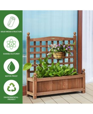 Solid Wood Planter Box with Trellis Weather-Resistant Outdoor 25''x11''x30''