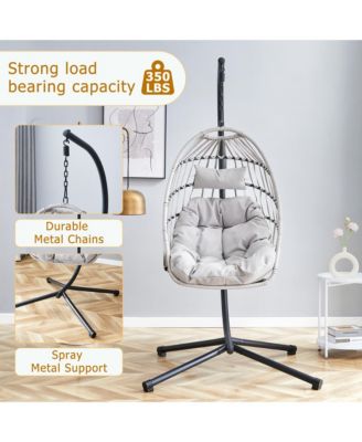 Duty Iron Hanging Chair with Wicker Weave – Single Person Swing for Indoor/Outdoor (Gray)