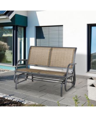 2-Person Outdoor Glider Bench, Patio Double Swing Rocking Chair Loveseat w/Powder Coated Steel Frame for Backyard Garden Porch, Light Mixed Brown