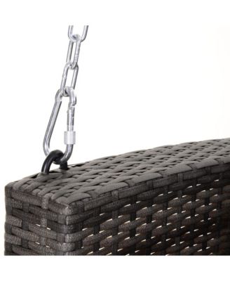 2 Person Wicker Hanging Swing Bench, Front Porch Swing Outdoor Chair with Cushions 550 lbs. Weight Capacity for Backyard, Garden, Grey