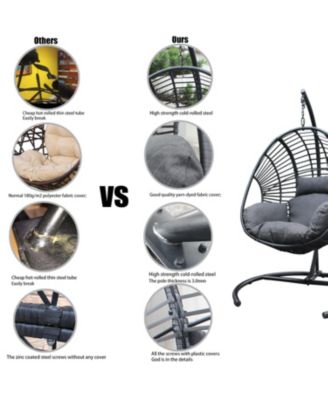 High Quality Outdoor Indoor Black color PE Wicker Swing Egg chair with Antracite Color Cushion And Black Color Base