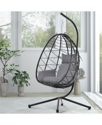 Egg Chair with Stand Indoor Outdoor Swing Chair Patio Wicker Hanging Egg Chair Hanging Basket Chair Hammock Chair with Stand for Bedroom Living Room Balcony