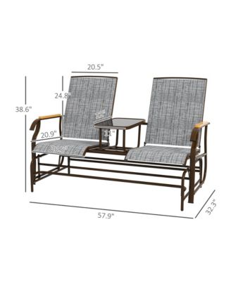 2 Person Outdoor Glider Bench, Patio Swing Glider Chair Loveseat with Breathable Mesh, Table, Steel Frame for Garden, Backyard, Porch, Gray