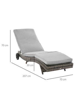 Chaise Lounge Pool Chair, Outdoor PE Rattan Cushioned Patio Sun Lounger w/ 5-Level Adjustable Backrest & Wheels for Easy Movement, Wicker, Mixed Gray