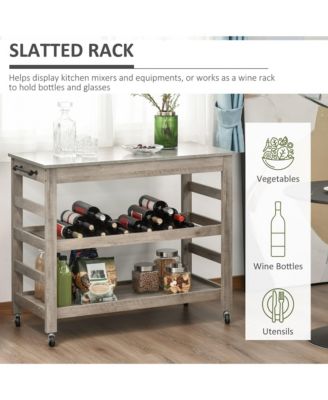 Gray Kitchen Helper: Rolling Cart with Stainless Steel Countertop