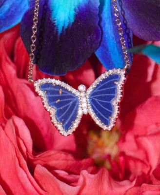 Butterfly Necklace with Blue Lapis in 14k Gold Plated Sterling Silver