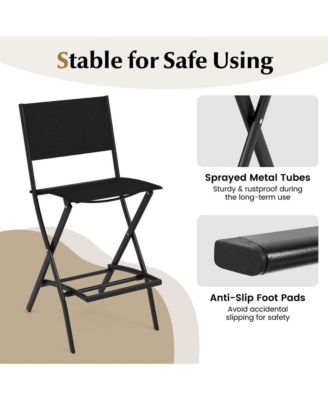 Set of 2 Outdoor Bar Chair Folding Bar Height Stool with Metal Frame