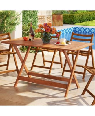 54.5'' x 27.5'' Patio Dining Table w/ Teak Painting 2'' Umbrella Hole for Balcony