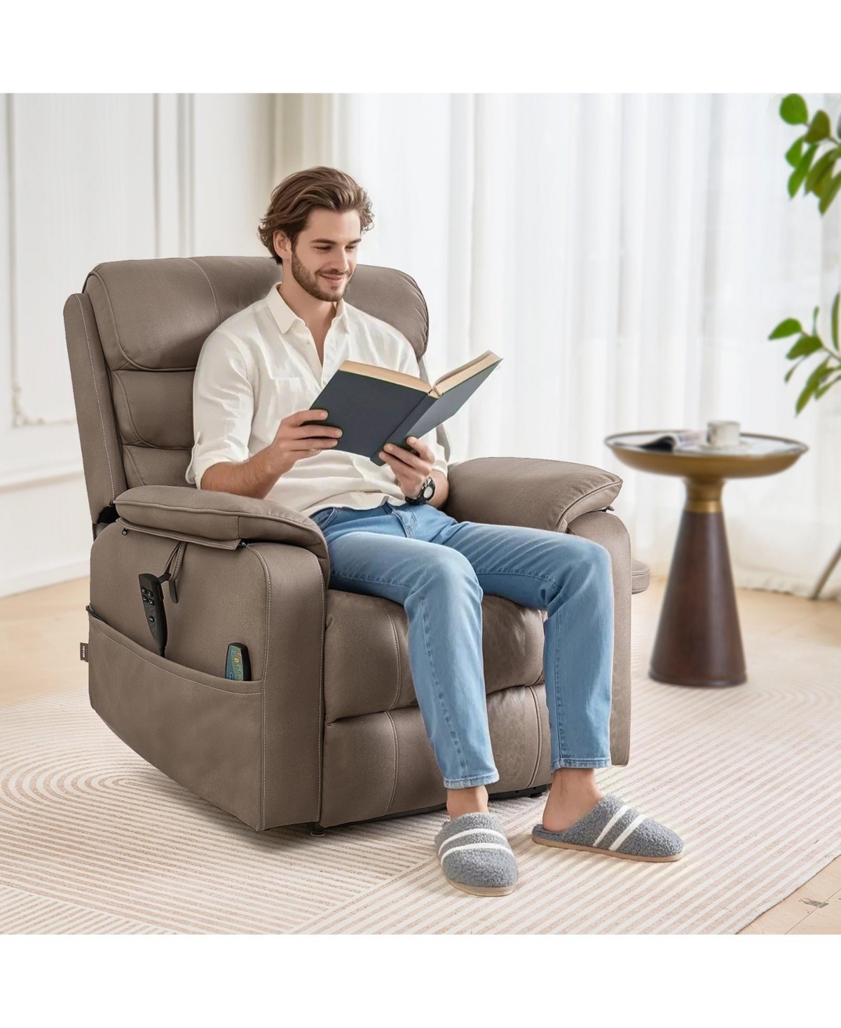 Slickblue Dual Motor Power Recliner Sofa with Massage, Heat, Cup Holders, and Wireless Charging
