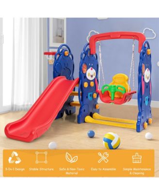 Toddler 3 in 1 Climber and Swing Set Climber Slide Playset w/Basketball Hoop