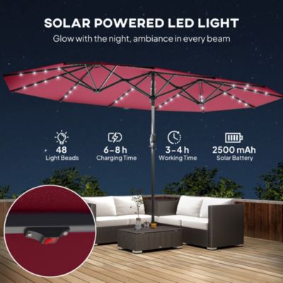 Double-Sided Sun Umbrella, Garden Parasol with Light,