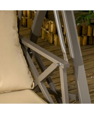 3-Seat Patio Swing Chair, Porch Swing Glider with Cushion, 3 Throw Pillows & Adjustable Canopy for Porch, Garden, Poolside, Backyard, Khaki