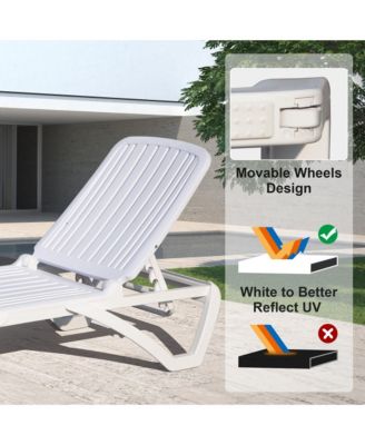 Flynama Outdoor Chaise Lounge, Pool Lounge Chair Plastic Adjustable Recliner in-Pool Lounger Tanning Lounge Chair with Table for in-Pool, Beach, Poolside, Lawn, White