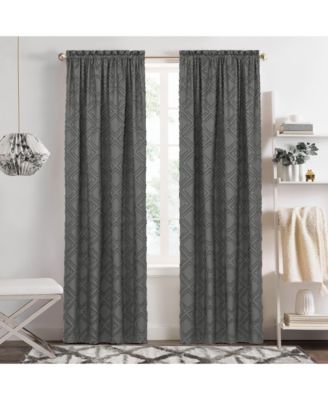 Contemporary Geometric Shabby Diamond Clipped Rod Pocket Single Window Curtain Panel - 63 in. Long