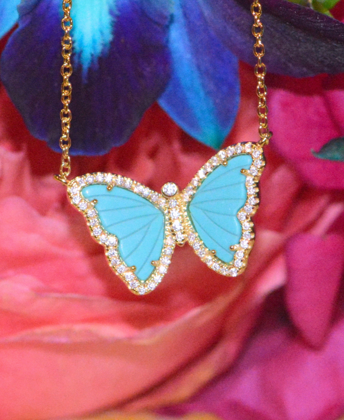 Kamaria Butterfly Necklace With Turquoise In 14k Gold Plated Sterling Silver