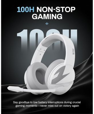 Wireless Gaming Headset | 2.4GHz, 100Hrs Battery, Noise-Canceling Mic, 50mm Drivers | PS5, PS4, PC, Switch, Bluetooth 5.3 (White)