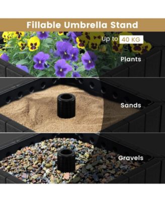 2-in-1 Outdoor Umbrella Base Planter w/Flower Box 4 Rolling Wheels 88 LBS Capacity