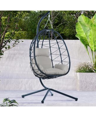 Egg Chair with Stand Indoor Outdoor Swing Chair Patio Wicker Hanging Egg Chair Hanging Basket Chair Hammock Chair with Stand for Bedroom Living Room Balcony