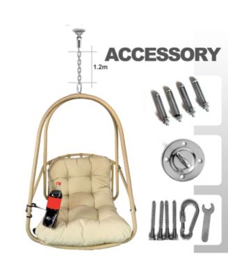 Swing Egg Chair with Stand Indoor Outdoor Wicker Rattan Patio Basket Hanging Chair with C Type bracket , with cushion and pillow,Patio Wicker folding Hanging Chair( Special construction cup holder