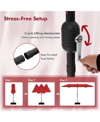 13 FT Patio Umbrella Double-Sided Market Umbrella w/ 36 Solar-Powered LED Lights