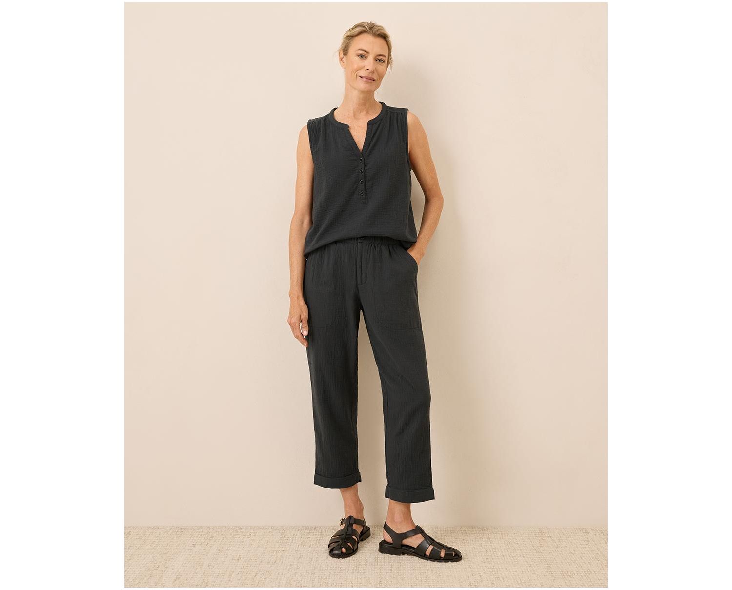 Organic Cotton Coastal Double Gauze Rolled Cuff Pant