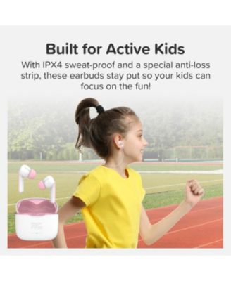 CareBuds (White) Kids Wireless Earbuds with 85dB Volume Limit, Built-in Mic, 6 Ear Tips, Anti-Lost Strap Easy Pairing, Gift for Kids 4-15