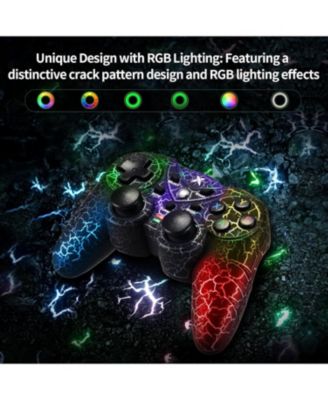 Light-Up Wireless Controller for PC, Black Crack Design with RGB LED Lights, Turbo Function, Compatible with Windows & Steam