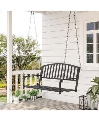 2 Person Front Porch Swing Patio Swing Bench, Outdoor Steel Swing Chair with Sturdy Chains, for Backyard, Deck, 528 lb Weight Capacity, Black