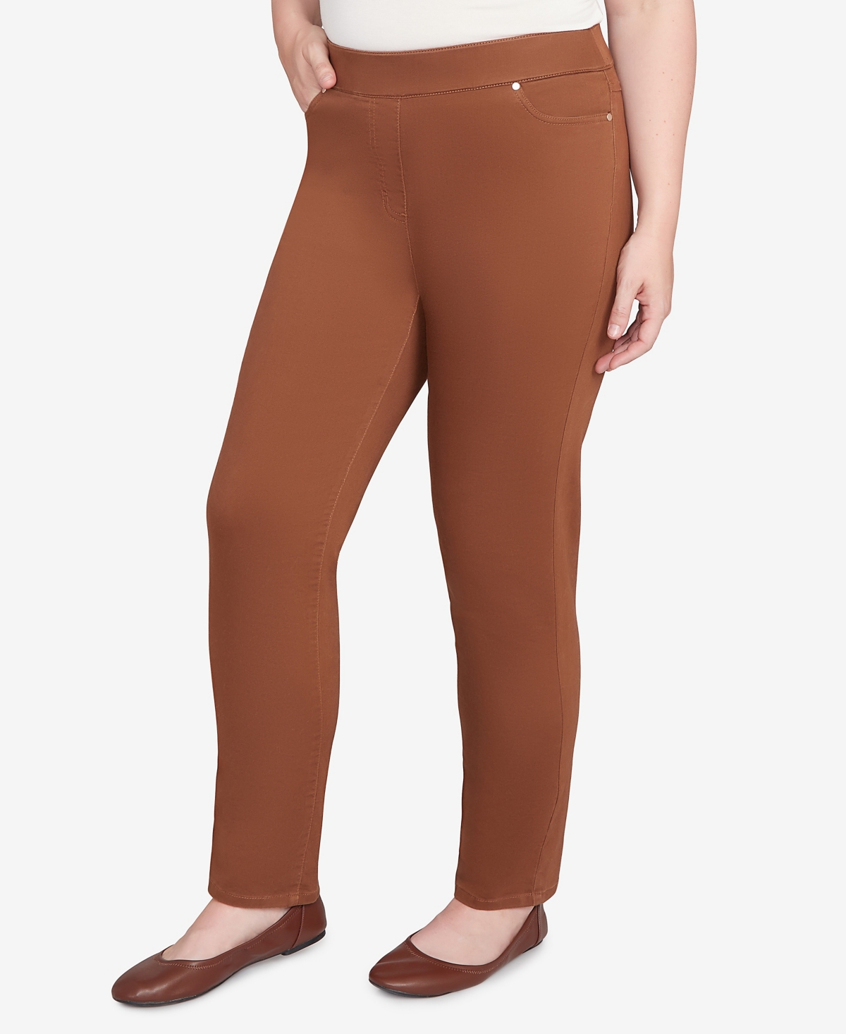 Alfred Dunner Women's Mount Laurel Allure Front Pocket Medium Length Pants In Brown