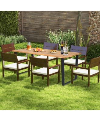 Patio Rectangle Dining Table Acacia Wood with 2'' Umbrella Hole Indoor and Outdoor Deck